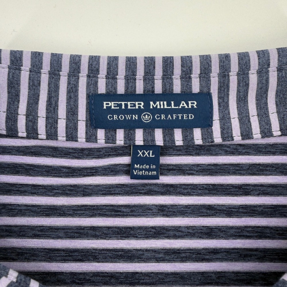 Peter Millar Crown Crafted Mens XXL Purple Striped Performance Golf Polo Shirt - Picture 2 of 7